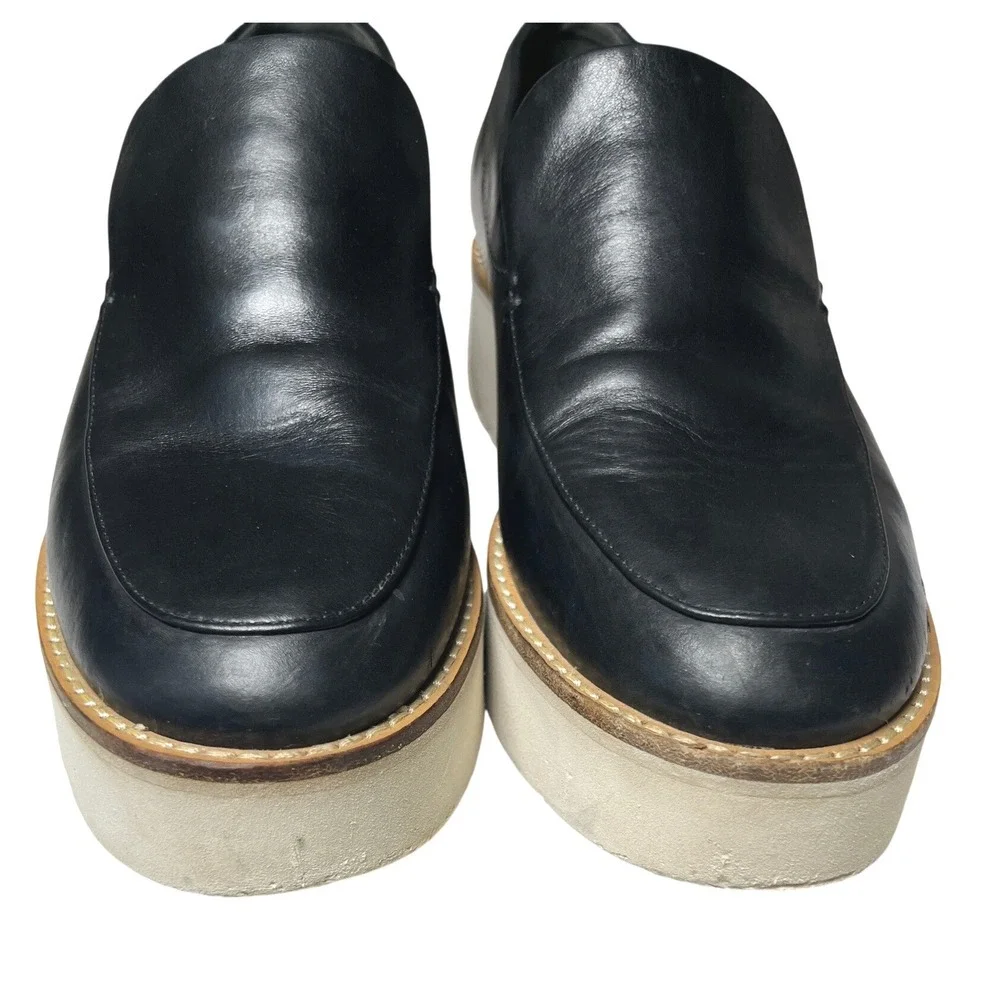 Vince Black Leather Platform Slip On Loafers Flatform Shoes US 7M EUR 37‎